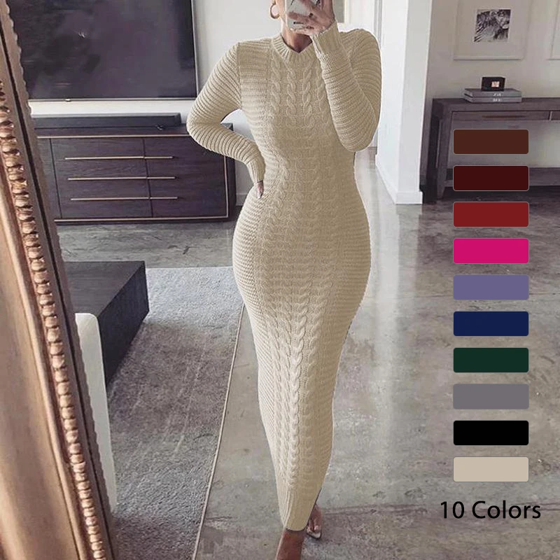 Autumn Winter O-neck Long Sleeve Women Sweater Dress Women Slim Jacquard  Knitted Casual Solid Color One Piece Dress - Buy Spring Casual Dress Summer 