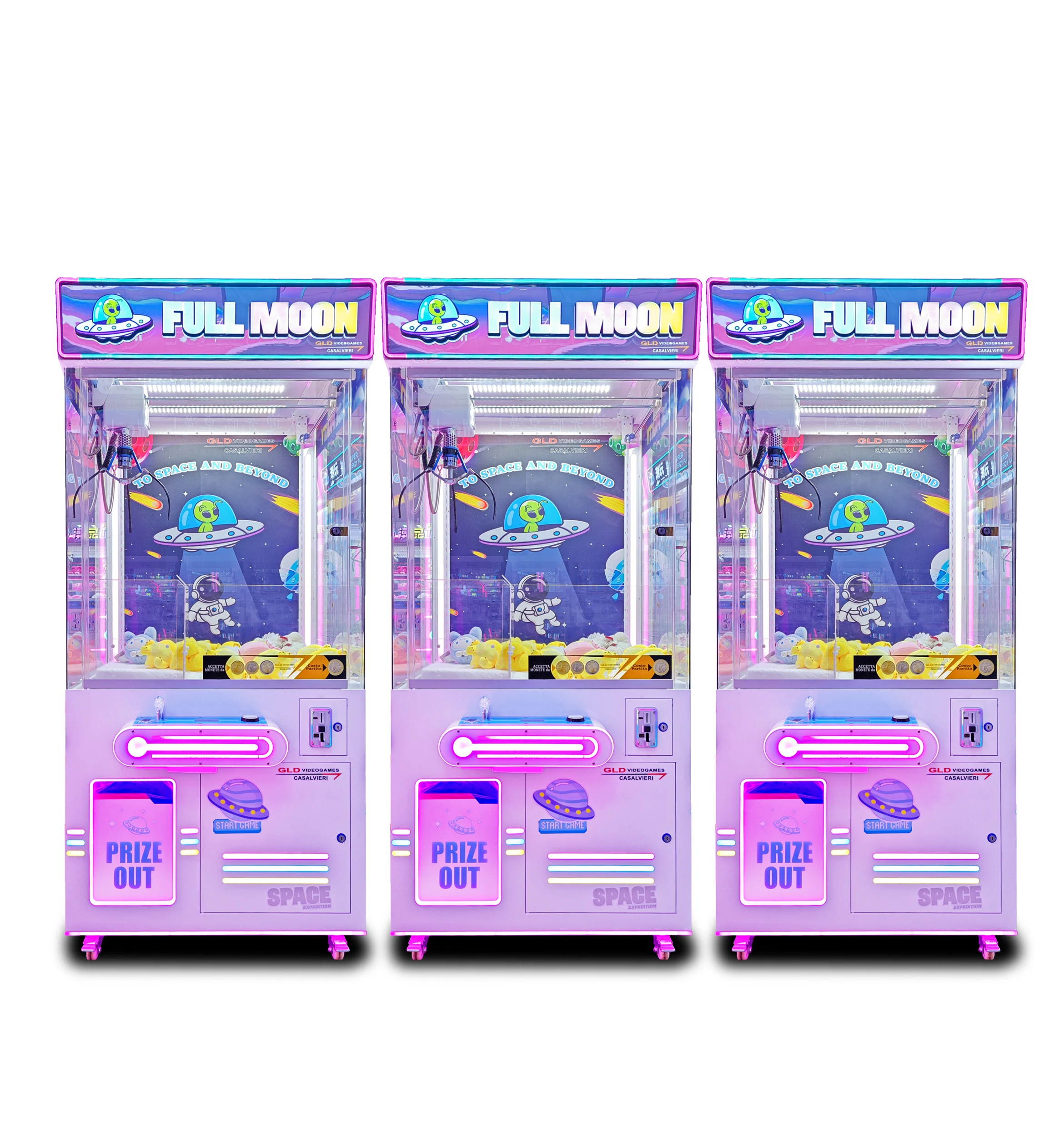 New Full Moon Coin Operated Arcade Cheap Game Claw Machine Small Plush Toy Big Claw Crane Machine for Sale