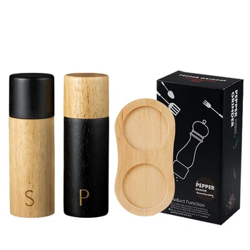 Kitchen Gadgets Wood Adjustable Coarseness Pepper Mill with Wooden Stand Wholesale 7 Inch Wooden Salt and Pepper Grinder