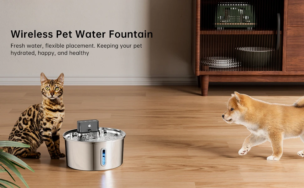 cat water fountain wireless cordless stainless steel automatic battery operated pet dog