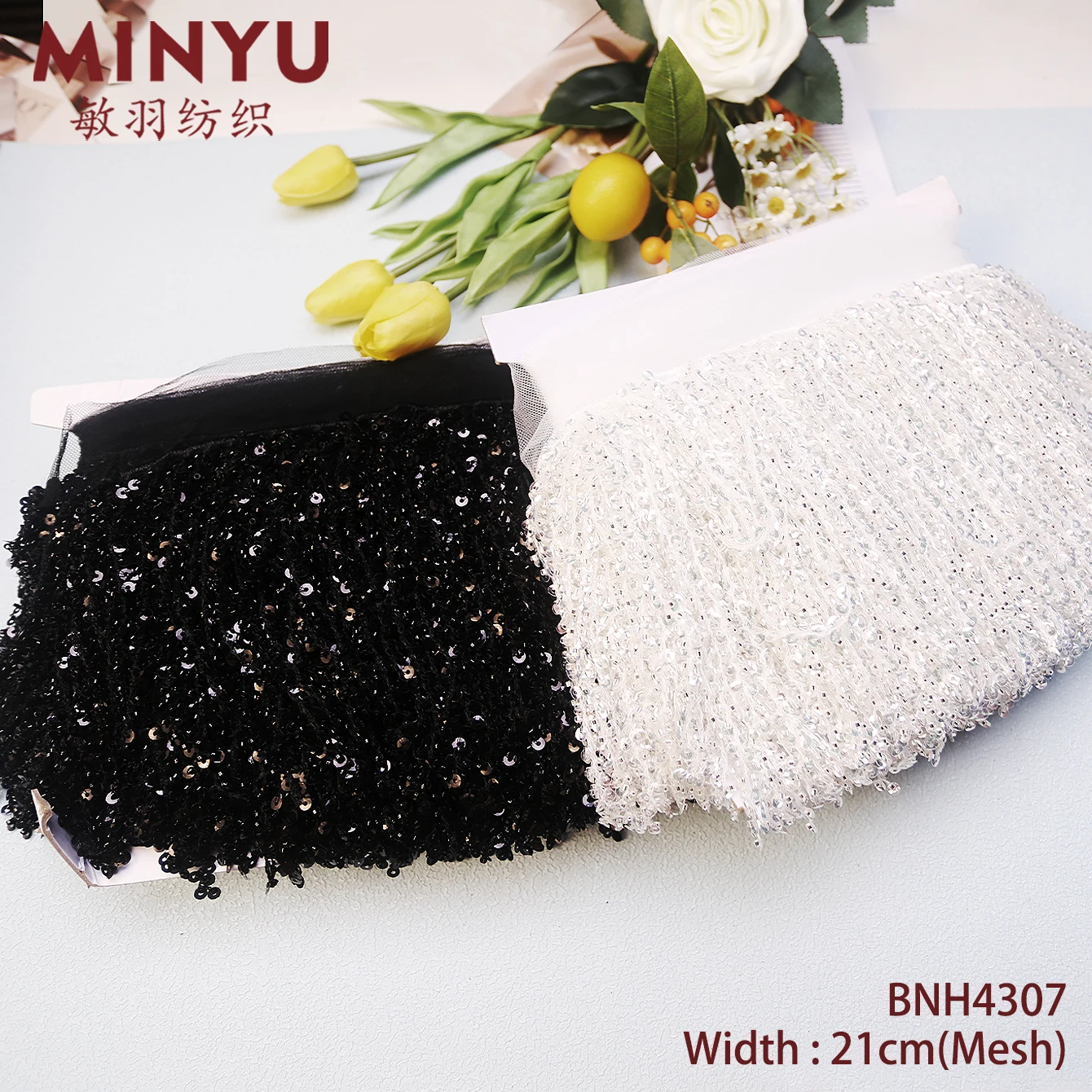 New style sequins fringe tirm macrame width 16cm sequin tassel lace for costume Latin dance Belly dance costume Minyu product