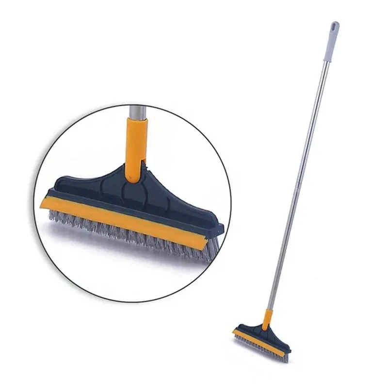 2 in 1 Floor Scrub Gap Brush Long Handle Removable Wiper Stiff Bristle Magic Broom Brush Squeegee Floor Mop