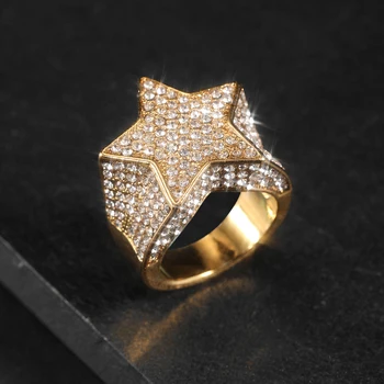 2024 New Design Pentagram Gold Plated Ring Heart Ring Glass Diamond Simple Bling Bling Ring Iced Out Punk Style Gift for Couple