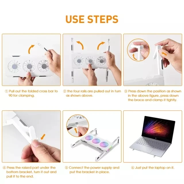 Desk 3 Cooling Fan Adjustable Foldable Laptop RGB Stand for Mac Air Pro for HP Computers Portable Computer Folding Bracket