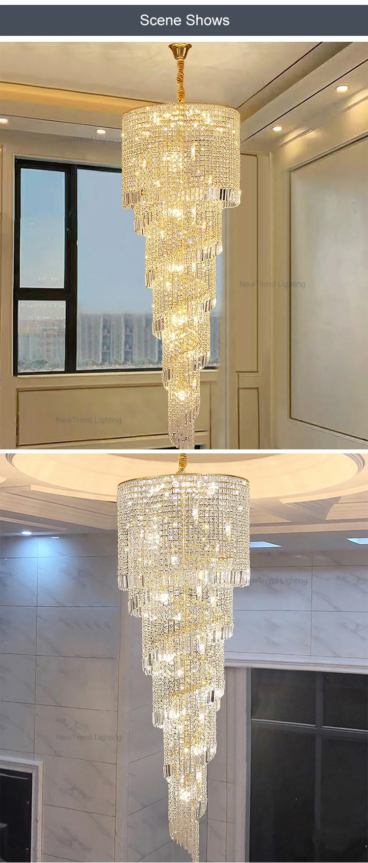 CPL-116 Luxury Style Indoor Decoration Hotel Lobby Villa Staircase LED Crystal Custom Chandelier factory