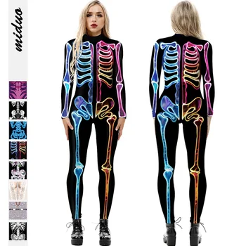 Wholesale Ghost Adults Cosplay Digital Print Skeleton Jumpsuit Womens Bodysuit Halloween Costumes