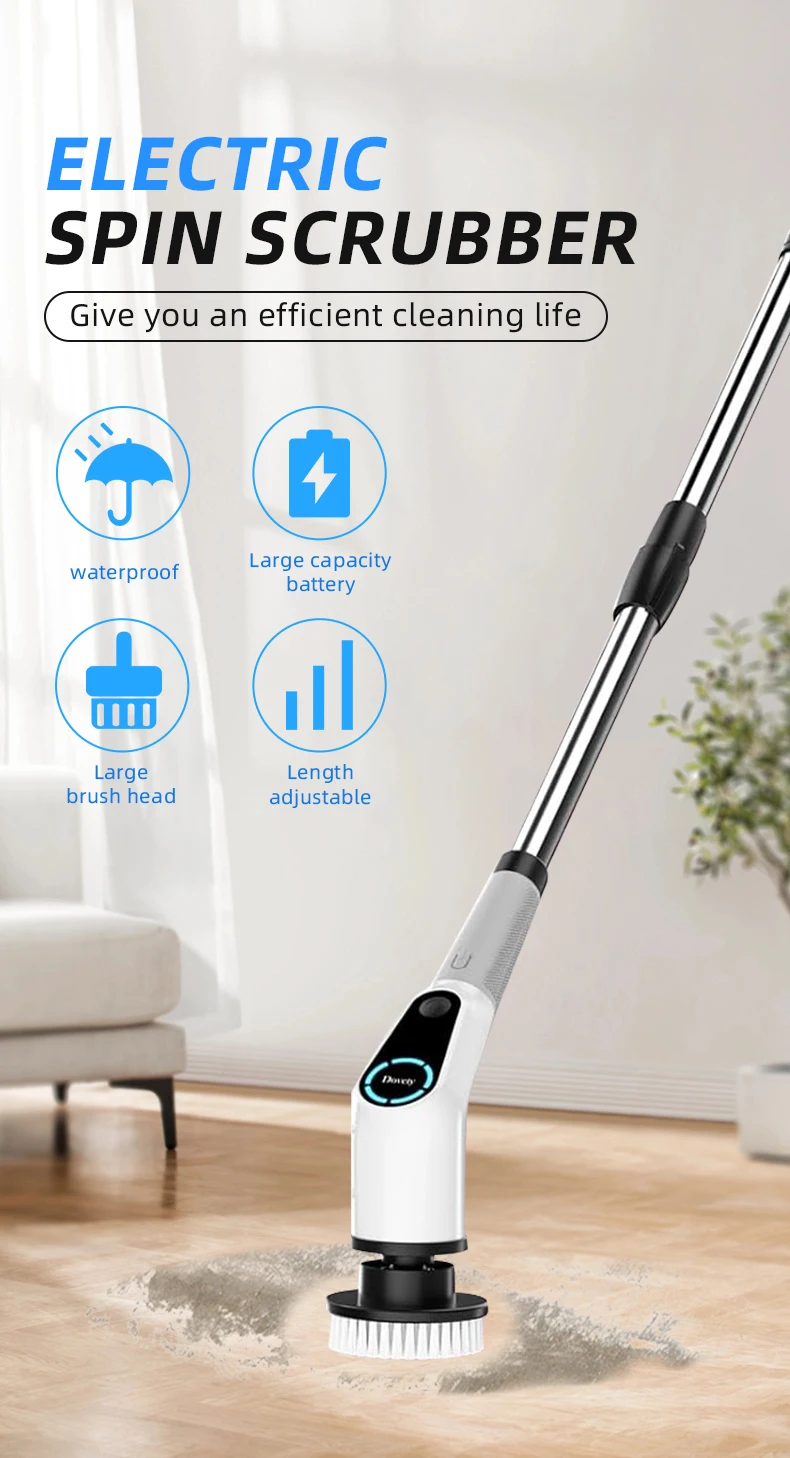 AuSilver Electric Cordless ABS Scrubber Long-Handle Household Kitchen Plastic Floor Cleaning Brush Cleaning Tools