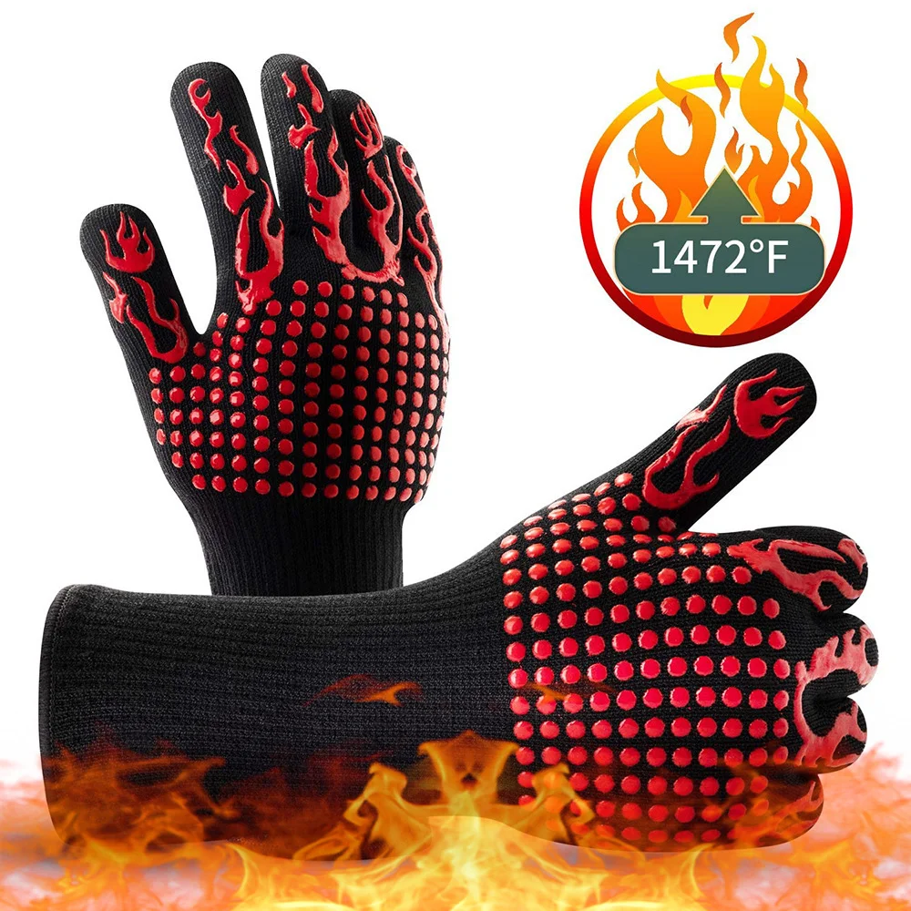 Wholesale Customized High-Temperature Resistant Silicone Cotton Oven Mitts Anti-Scald BBQ Grill Gloves Heat Insulation supplier