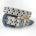 Women Fashion Western Crystal Bling Studded Design Bb Simond White Leather Rhinestone Belt