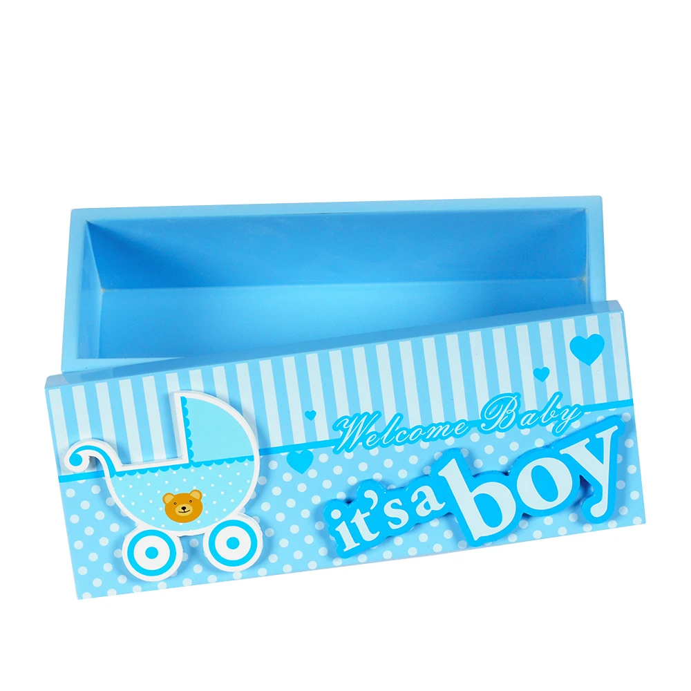 elegant new baby girl and baby boy gift decorative box with blue