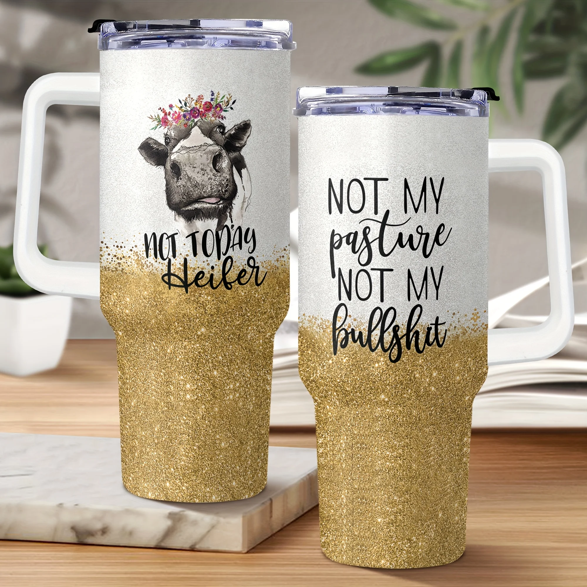 Personalized 40oz Stainless Steel Sublimation Tumbler With Lid Straw Handle Glitter Gold 30oz 40oz Outdoor Mugs