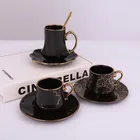Coffee Luxury Gold Rim Black Customized Turkish Coffee Cup And Saucer Set For Home Restaurant