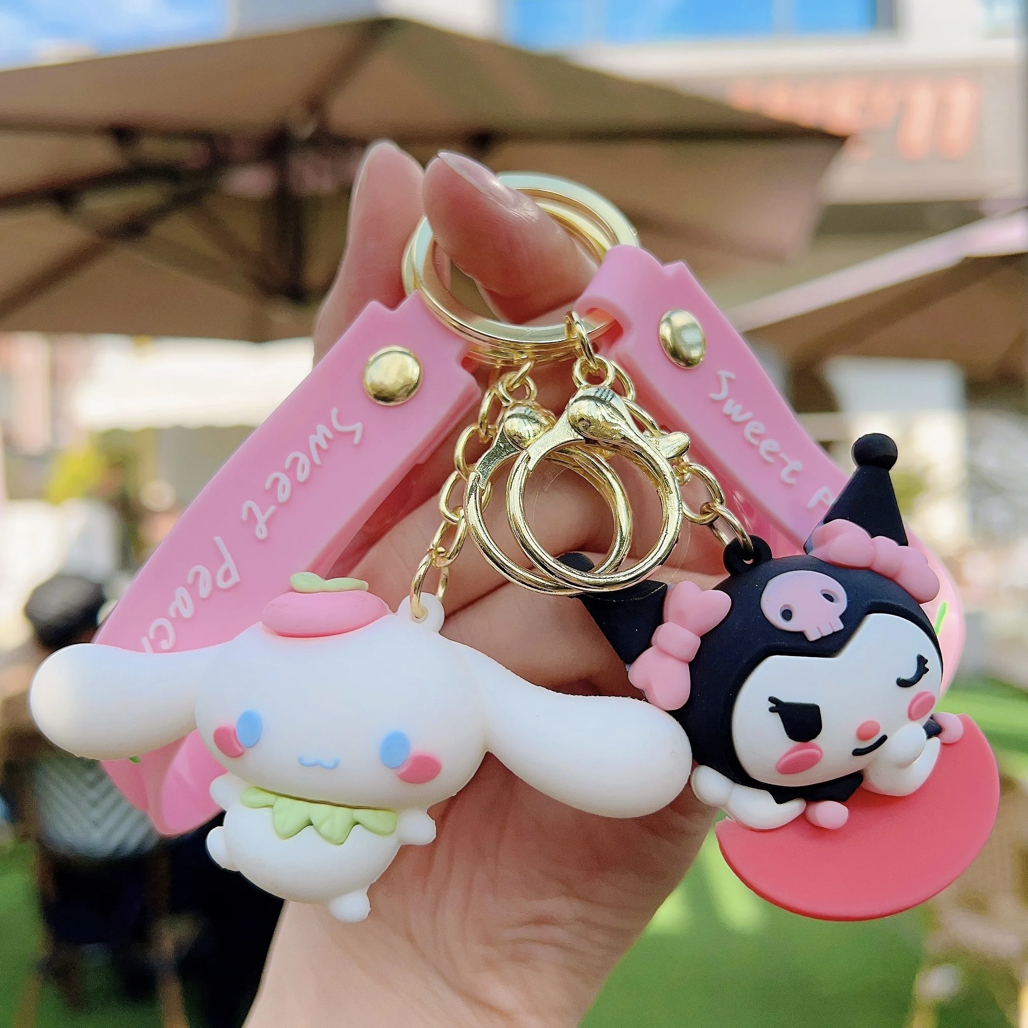 2024 New Cute Peach series Pochacco Key Chain Cartoon Sanrio Doll Bag Pendant HelloKitty Car Key Ring Sanrio Pvc Kuromi Keychain