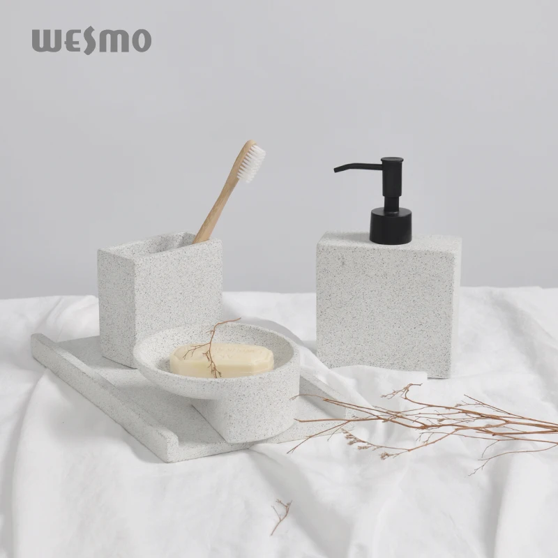 Good Quality New Design Lotion Dispensershower set Soap dish resin white bathroom set washroom set