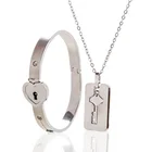 Jewelry Jewellery Wholesale Stainless Steel Key And Lock Silver Color Bangle Necklace Jewelry Set For Couple Jewellery