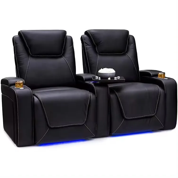 High-End Electric Multifunctional Home Theater Leather Sofa Set Top-Layer Cowhide Iron Frame Double Sofas Villa Living Room AV