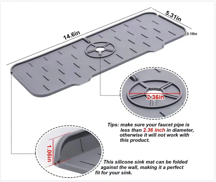 Modern Silicone Sink Drain Pad Faucet Splash Dish Drying Tray for Kitchen Bathroom Countertops Mat for Table Home Use details