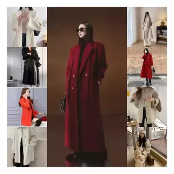 Knee-length woolen coat Women's mid-length thickened temperament slimming woolen coat