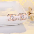 Earrings Stud Women Luxury Rhinestone Diamond Gold CC Earrings Stud Jewelry