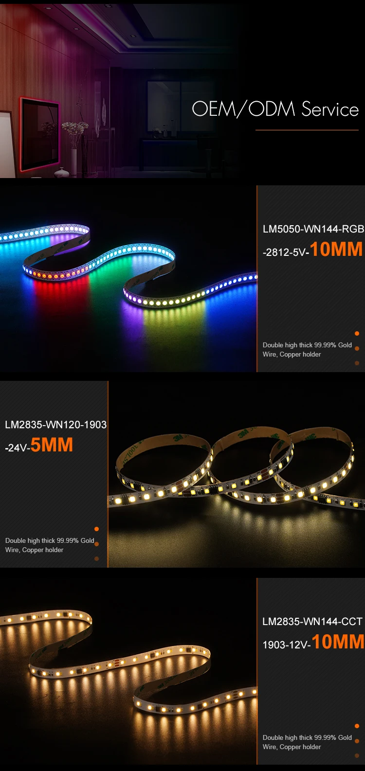 High Quality Indoor Decorative Colorful LED Strip SMD5050 60leds/m 24V 10mm RGB LED Light Strip factory