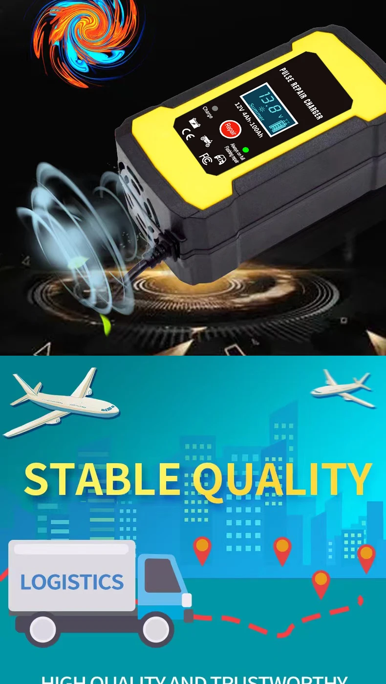 Factory price 12V battery charger 12V 6A automatic pulse repair lead acid gel agm vrla Universal motorcycle car battery charger