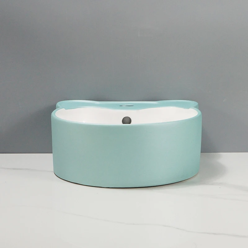 TARPUL Baby Blue Cartoon Panda Shape Restroom Ceramic Vanity Sink Porcelain Bathroom Art Basin for Kindergarten supplier