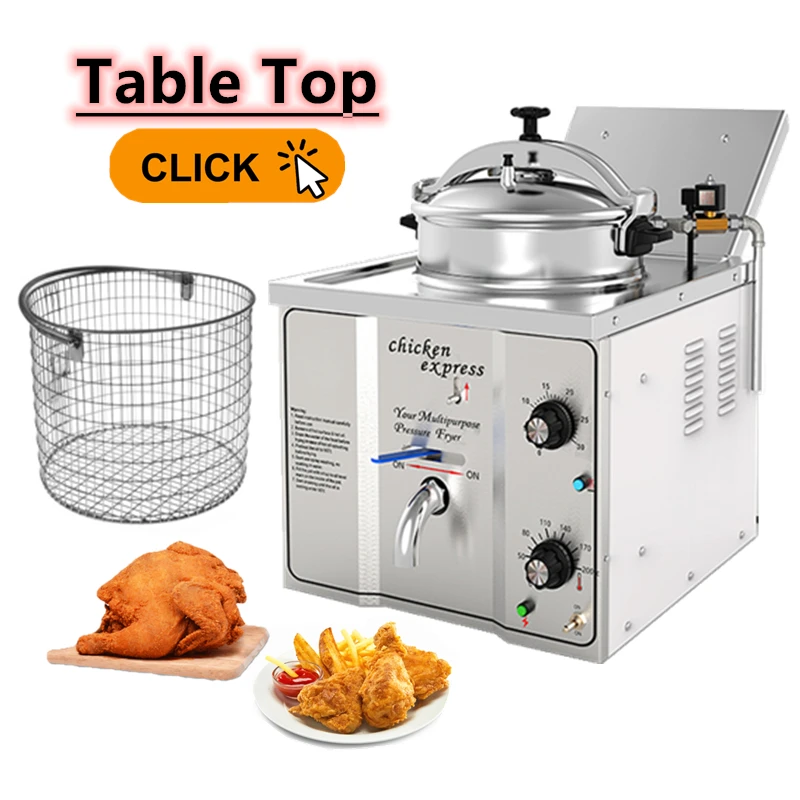  PreAsion Máquina de pollo frito de alta presión de 16 litros,  freidora de presión de pollo de 110 V, freidora eléctrica con termostato  para horno de alimentos, delicias fritas, acero inoxidable