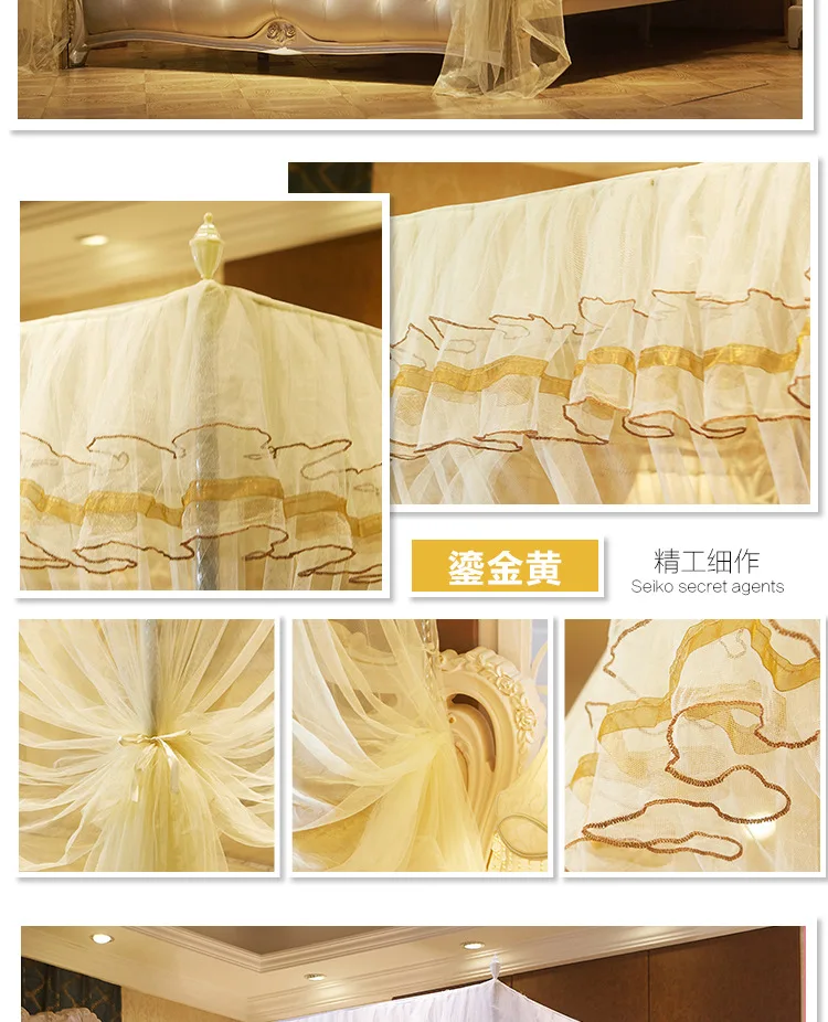 180*200*190Cm Romantic Princess Queen Size Double Canopy Tent Mesh Embroidery Lace Pleated Mosquito Net For Bed