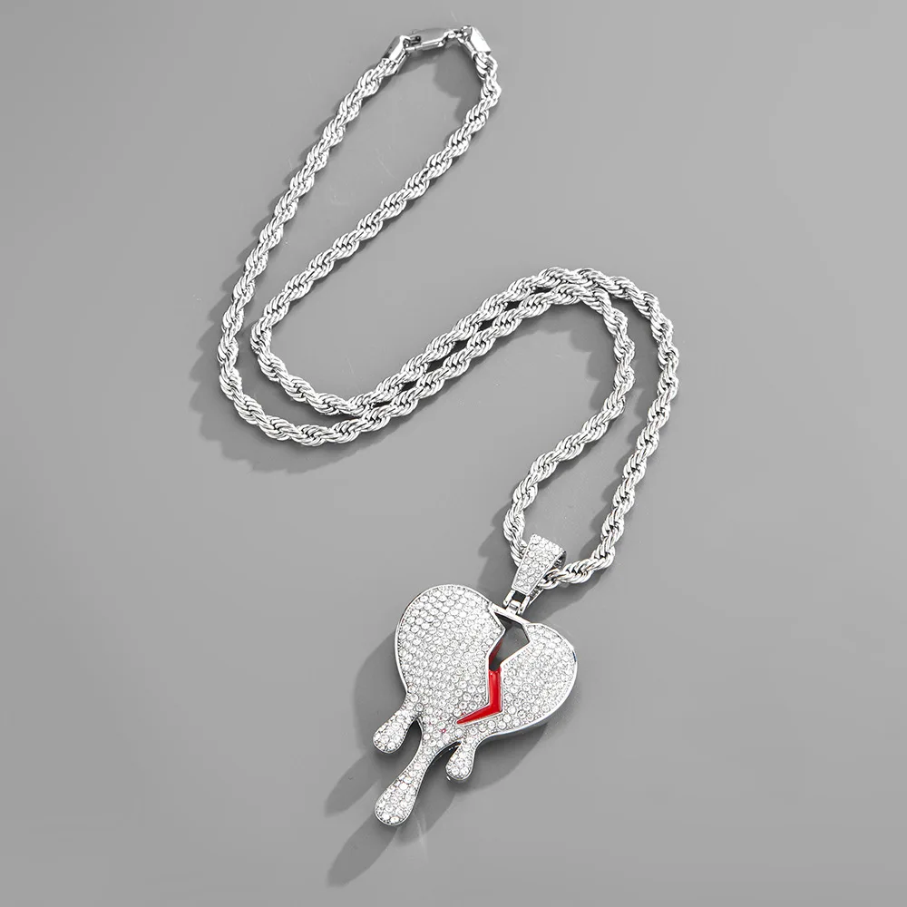 Sisslia 2023 Hip Hop Iced Out Bling Broke Necklaces Fashion Charm Heart