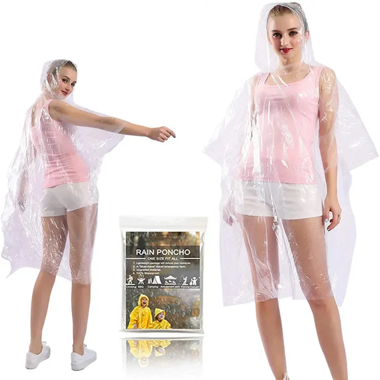 Thick Plastic Disposable Rain Poncho Clear Adult Raincoat with Hood Waterproof Emergency Rainwear for Men Women Girls Hiking