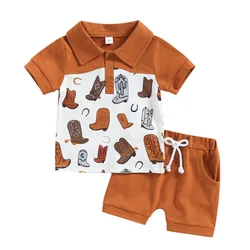 Wholesale little kids summer outfits fashion stitching Polo t-shirts+shorts children boys casual clothing 1-4 years