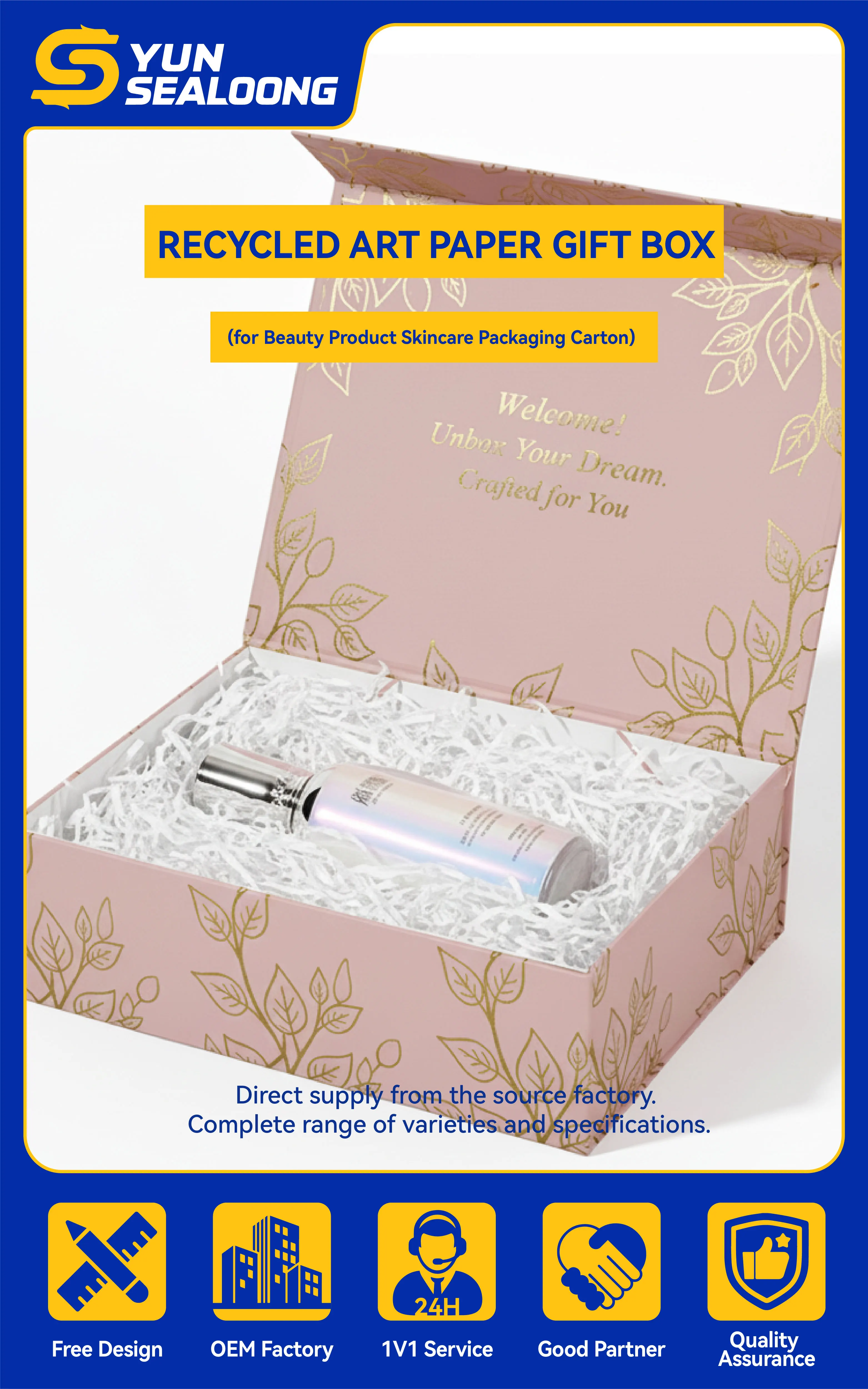 Eco Friendly Recycled Art Paper Gift Box for Beauty Product Skincare Packaging Carton