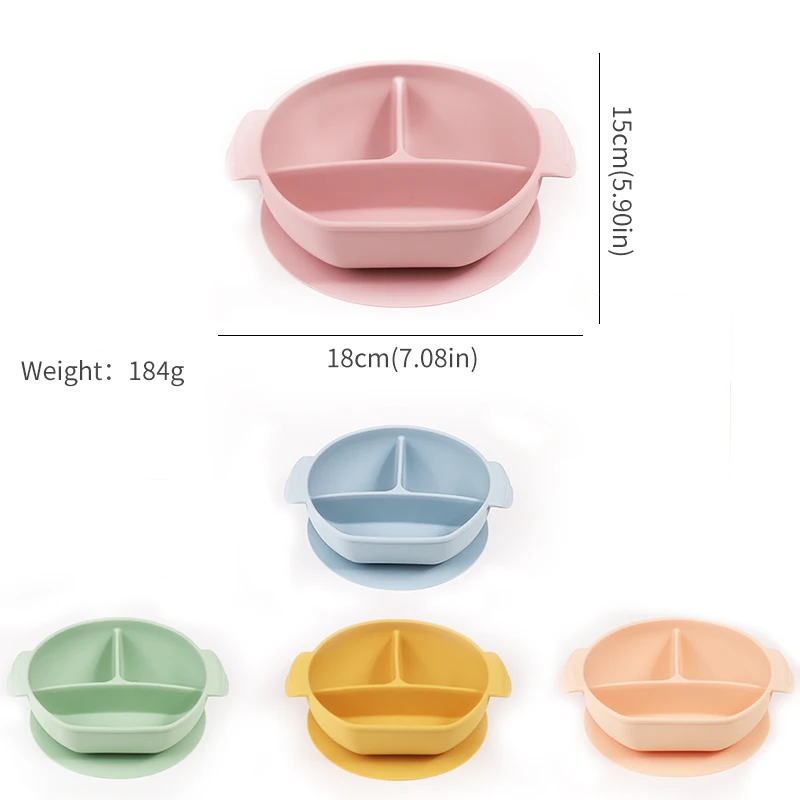 Wellfine Food Grade Non-Toxic BPA Free Baby Feeding Bowl Set with Suction Cup Base Silicone Baby Bowl  for Toddlers