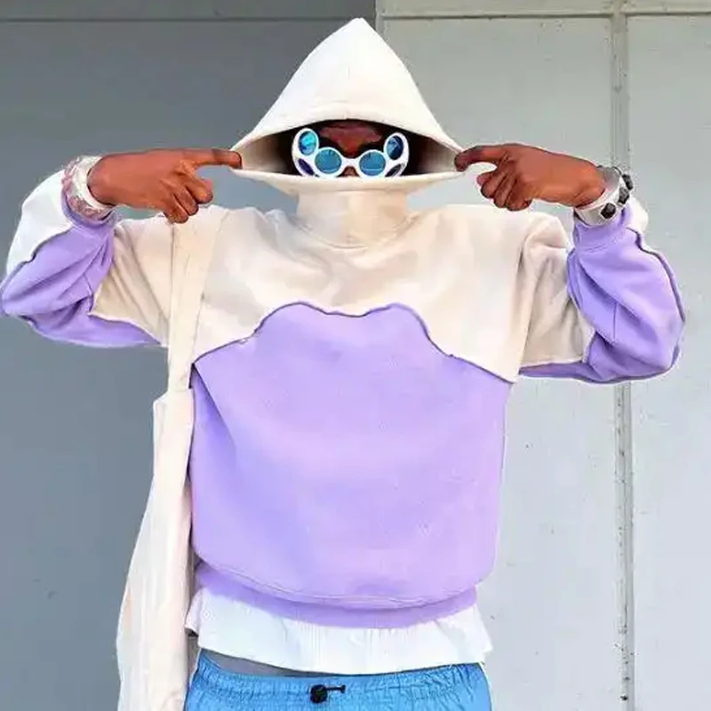 Unisex Heavyweight Oversized Pullover Hoodie 100% Thick Cotton Solid Color Blocked Patchwork Lining Streetwear Sweatshirt for details