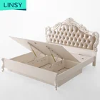 French Bed French Wooden Timber Queen Size Leather Modern Bed Frame Furniture