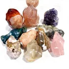 Natural Stones Hand Carved Flame Shaped Crystal Crafts Reiki Rose Quartz Agate Torch For Decorate