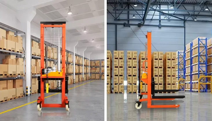 Wholesale Factory Price Hydraulic Manual Hand Stacker Forklift 2 Ton Metal Protective Mesh Manual Stacker for Warehouse Use manufacture