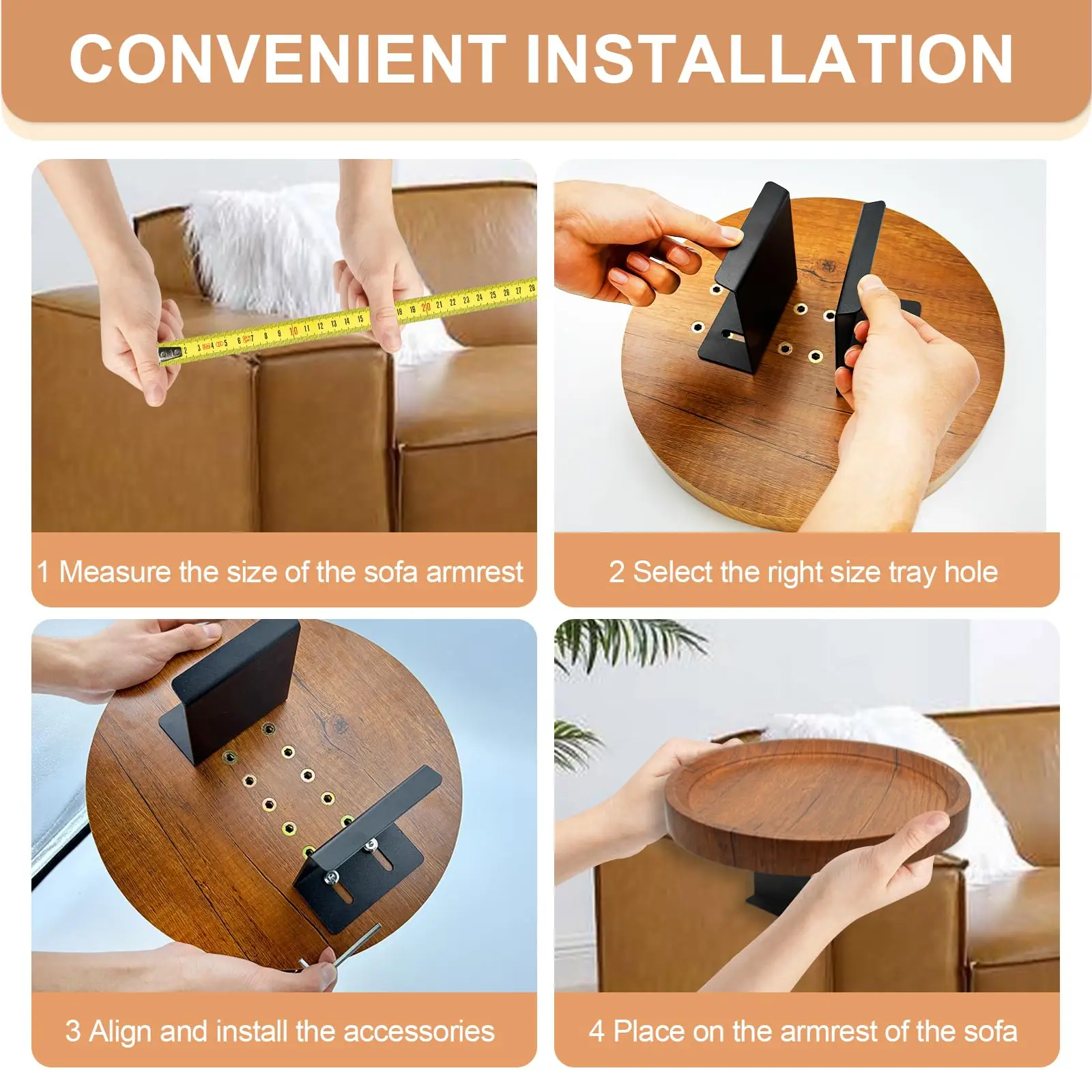 product custom foldable bamboo sofa armrest tray anti slip serving tray for food storage and table use-9