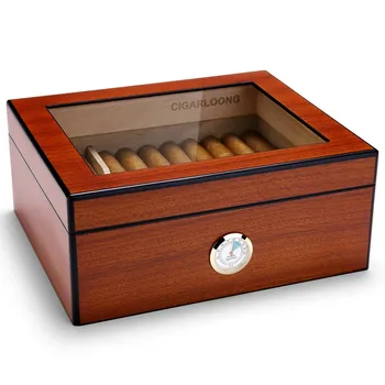 Wholesale glass window cheap cedar wood cigar humidor storage box