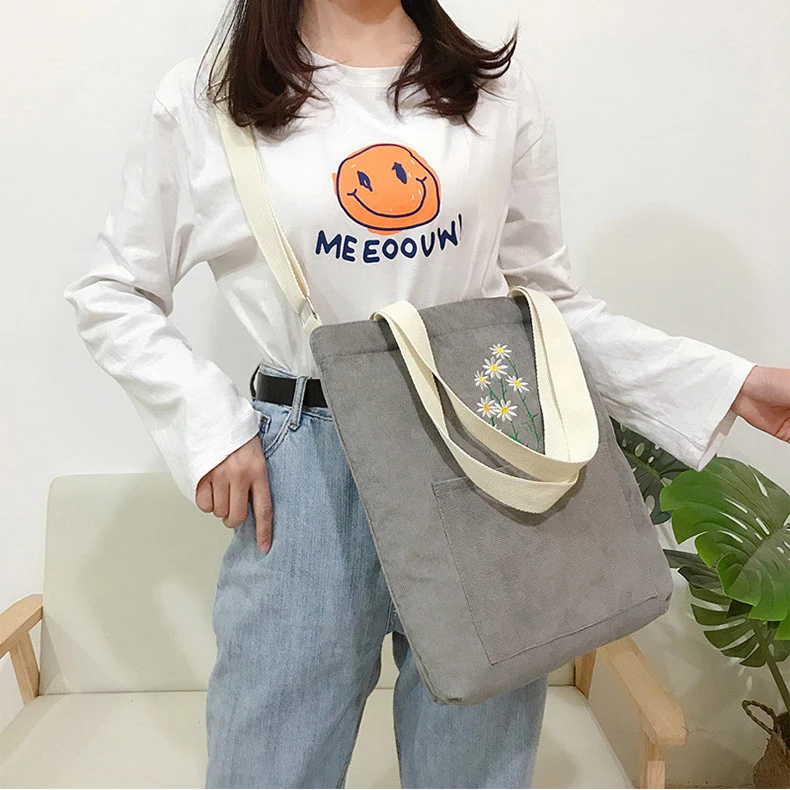 Corduroy Tote Sling Bag Custom Pocket Inside Women Corduroy Crossbody Bag With Zipper manufacture