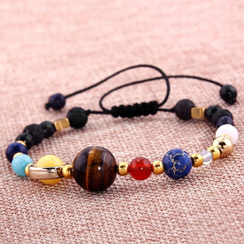 Natural Black Volcanic Lava Stone  Matte Beads solar system bracelet For Women Men
