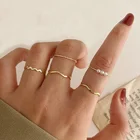 Ring Pearl Rings Sindlan 5Pcs Open Adjustable Gold Plated Ring Women Fashion Jewelry Pearl Ring Set