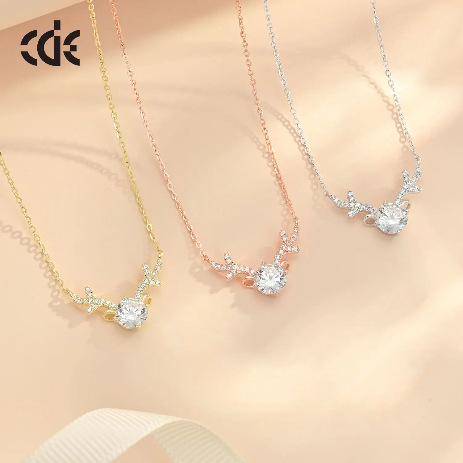 CDE CZYN024 Fine Jewelry Necklace S925 Silver Wholesale Deer 14K Gold Plated Christmas Gift Pendant Necklace