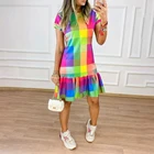 2021 New Style Fashion Seamless Crew Neck Knee Length Color Blocking Ladies Fall Dress