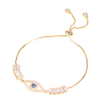 EYIKA Factory Supply Wholesale Adjustable slide 18K Gold Plated Evil's Blue Eyes Jewelry Bracelets For Girls Gift