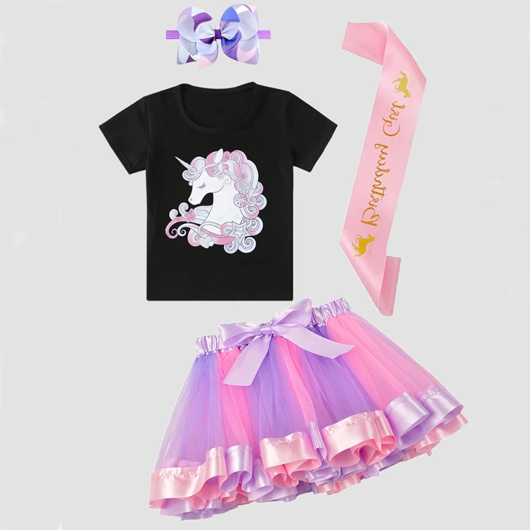 New fashion boutique clothing children summer outfits cartoon print t-shirt+colorful skirt girl's dress clothing suits