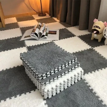 Factory Sale Interlocking Floor Mats Tiles Eva Puzzle Hairy Rug Washable Baby Play Mat Plush Carpet