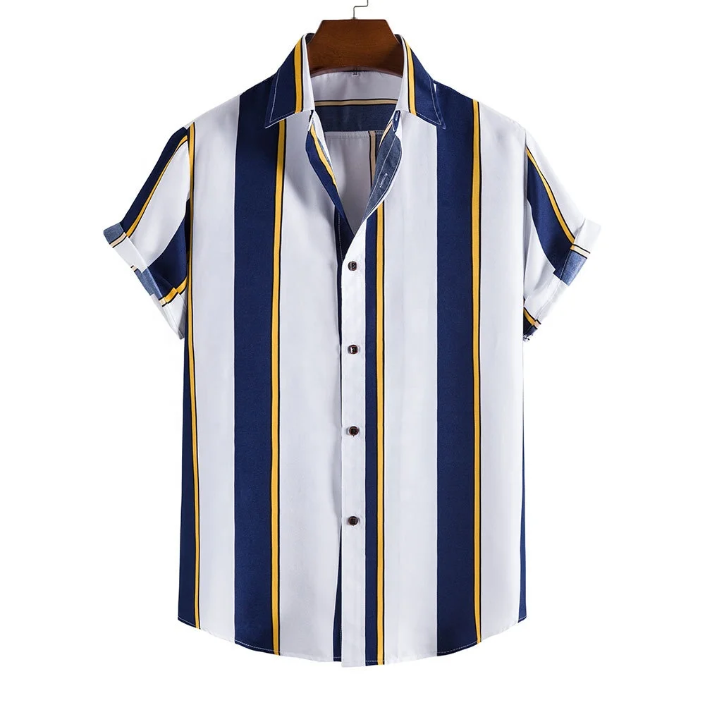 Milumia Men's Casual Button Up Shirt Pocket Short Sleeve Colorblock Collar Blouse Tops