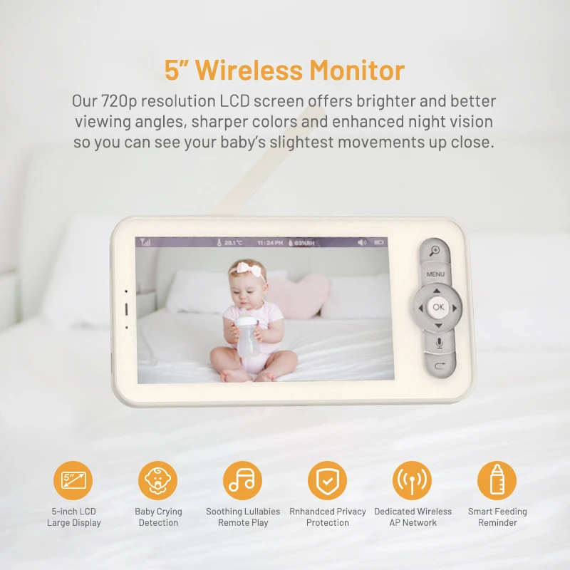 Advanced Baby Monitoring1080P HD Camera 5 Inch Color Display Delivering Unparalleled Clarity Your Beloved Baby's Well being