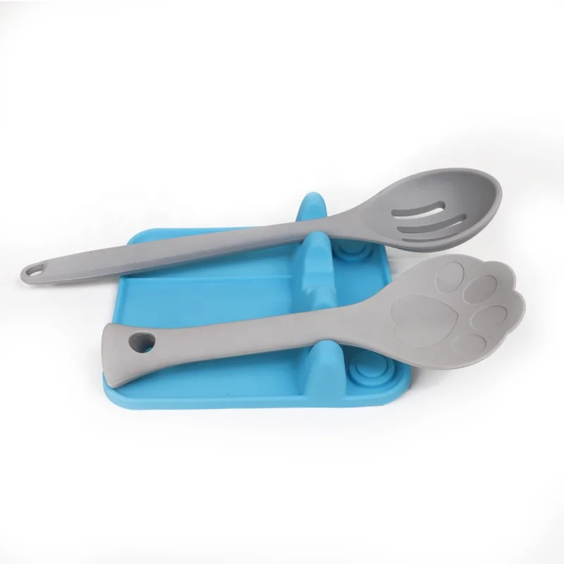 Three Slotted Design Silicone Utensil Rest with Drip Pad for Multiple Utensils BPA-Free Spoon Holder For Kitchen Essentials